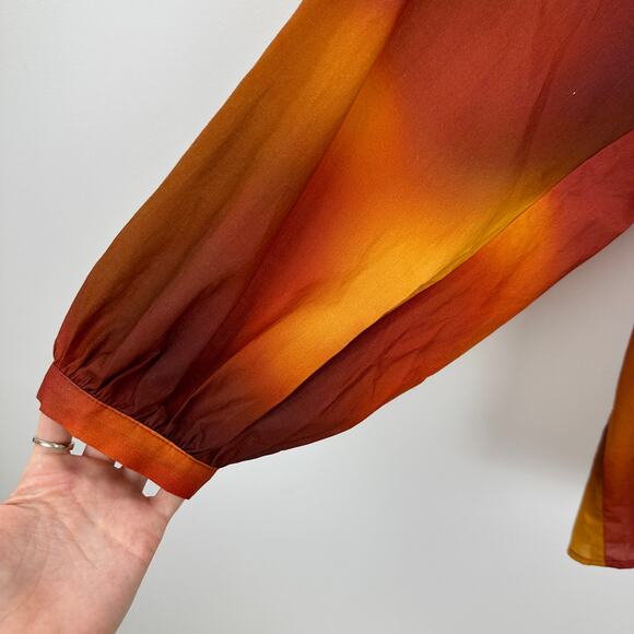 Zara Oversized Blouse Boho Resortwear Colorful Ombre Cotton Long Sleeve M NWT - Picture 7 of 13